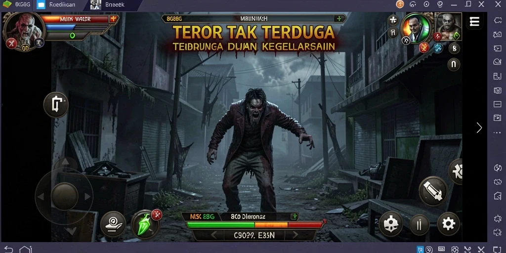 Screenshot gameplay saat menghadapi monster menakutkan di kegelapan.