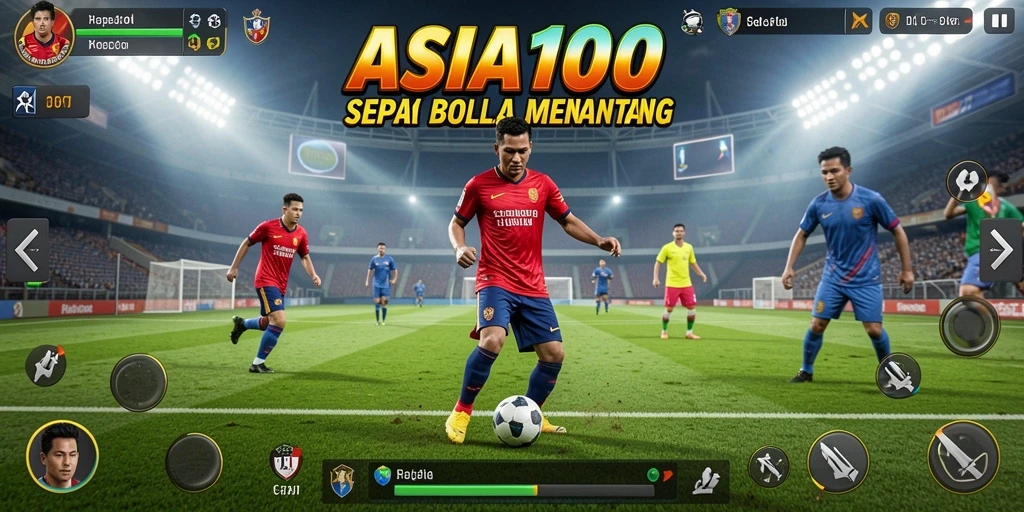 Tampilan gameplay seru dari ASIA100 yang penuh aksi sepak bola.