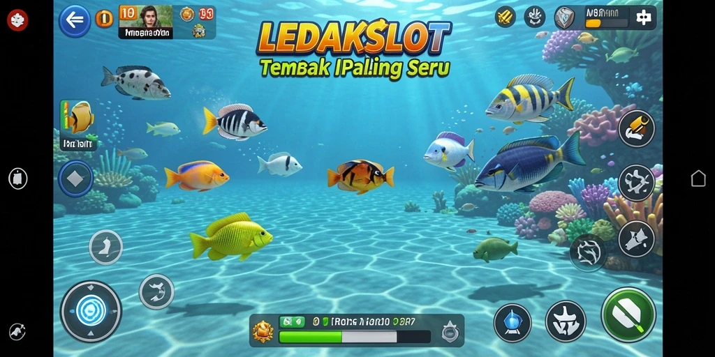 Tampilan gameplay LEDAKSLOT yang mendebarkan saat menembak ikan.