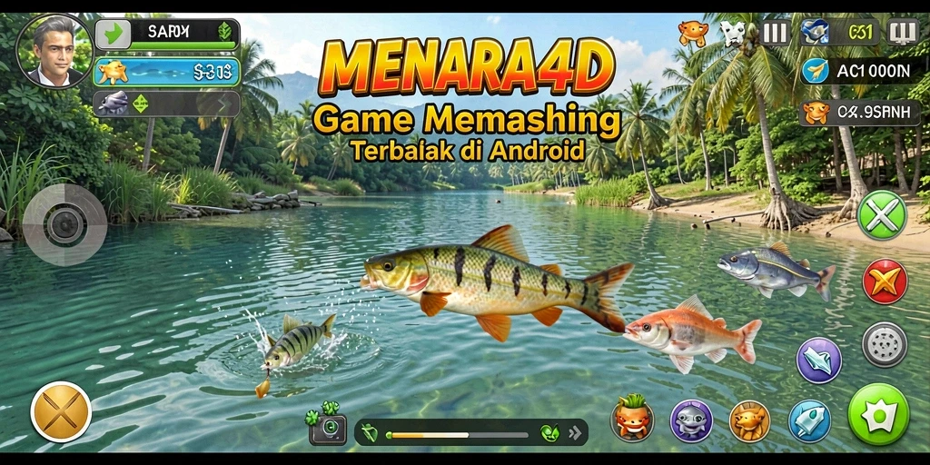 Screenshot MENARA4D menampilkan gameplay seru saat memancing.