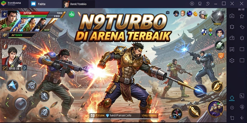 Tampilan seru dari pertarungan di N9TURBO dengan karakter yang beraksi.