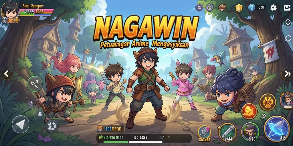 Tampilan gameplay NAGAWIN dengan karakter Anime yang menarik.