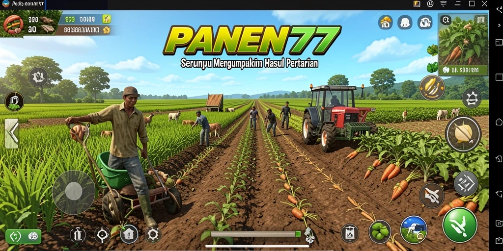 Tampilan screenshot utama PANEN77 yang menampilkan gameplay pertanian yang seru.