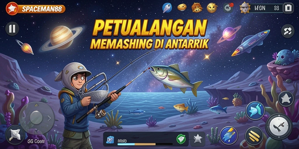 Tampilan gameplay menarik dalam SPACEMAN88 saat pemain menangkap ikan.