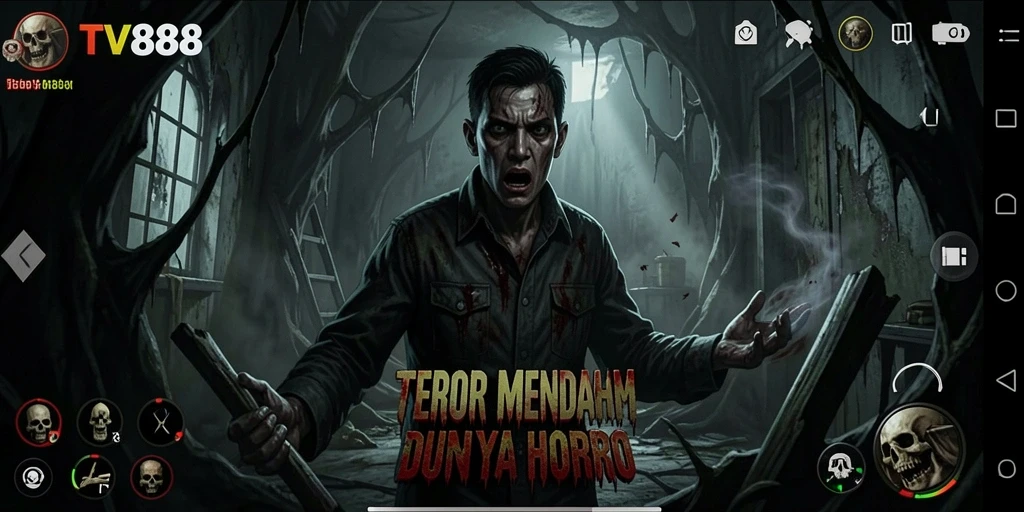 Tangkapan layar gameplay TV888 dengan suasana horror yang mencekam.